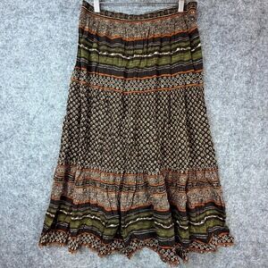 Vintage 1601 Skirt Womens Large Brown Boho Floral Earthy 90s Rayon Tiered Summer